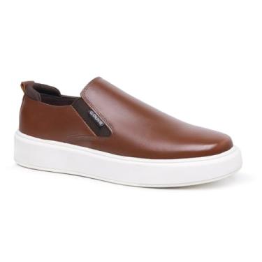 Imagem de Tênis Slip On Masculino em Couro Legítimo Casual e Elegante Sola Micro Expandida, Palmilha em Gel Preto Branco e Marrom (Marrom, BR, Adulto, Numérico, 43)