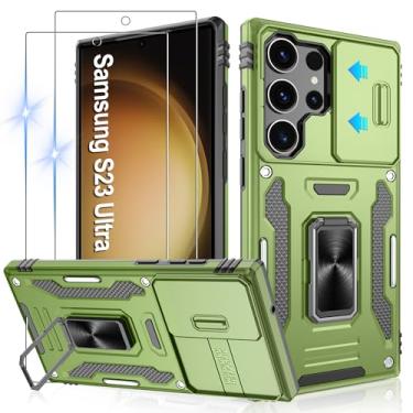 Imagem de Gritup Capa para Samsung Galaxy S23 Ultra com 2 protetores de tela HD e capa de câmera deslizante, proteção contra quedas de grau militar de 3,5 m, suporte de anel magnético, capa protetora para