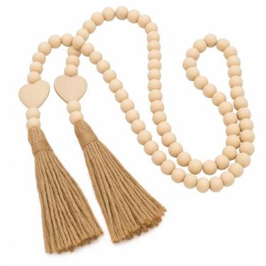 Imagem de Colar Decorativo De Mesa Enfeite Cordão Madeira E Pingentes De Coração 103 cm