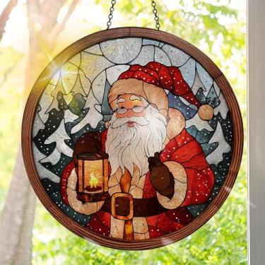 Imagem de Apanhador solar de acrílico colorido, decoração de janela suspensa de Natal com design de vitral impresso, apanhador de sol, arte de parede de arco-íris, ornamentos de Natal para uso interno e externo