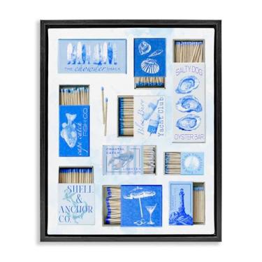 Imagem de Stupell Industries Blue Coastal Matchboxes arte de parede em tela flutuante preta emoldurada, design por Ziwei Li, 89 x 63 cm