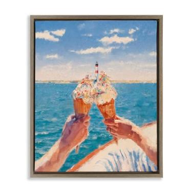 Imagem de Stupell Industries Arte de parede em tela flutuante marrom com moldura de sorvete Cheers on Boat, design de Ziwei Li, 78 x 63 cm