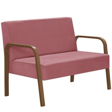 Imagem de Poltrona Namoradeiras Jade Braço Madeira Suede Rosa