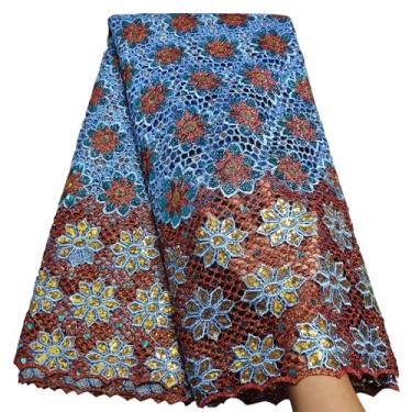Imagem de Bestway Tecido de renda africana fashion de renda 5 metros azul celeste e vermelho vinho lantejoulas bordado rede nigeriana festa de casamento Asoebi material de costura