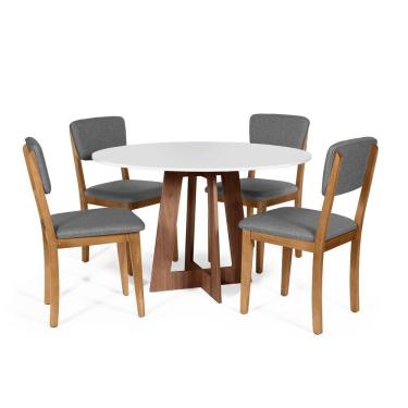 Imagem de Mesa De Jantar Redonda Montreal Bran/nor Com 4 Cadeiras Estofadas Ella Cinza Escuro