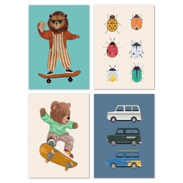 Imagem de Arte de parede de sala de jogos, impressões de parede de carro para meninos e crianças, pôsteres temáticos de skate para sala de jogos, quarto de bebê, sala de aula, decoração de casa, conjunto de 4
