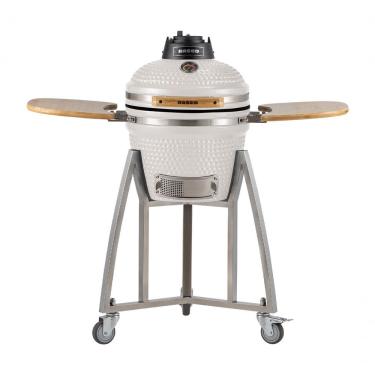 Imagem de Churrasqueira Kamado Pequeno Da Rasco Branco C/ Grelha Aço Inox Suporte E Mesas. Serve Até 5 Pessoas Branco