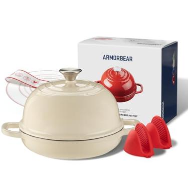 Imagem de Armorbear Forno holandês para assar pão - Panela de forno holandês de fermento de ferro fundido de 5 litros com tampa, panela de pão de ferro fundido redonda esmaltada com tampa de cúpula para caseiro