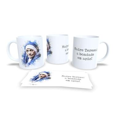 Imagem de Caneca Religiosa com Terço, Com o Terço Renovo Minha Devoção, Porcelana Branca, Design Artístico em Tons Pastéis (13747)