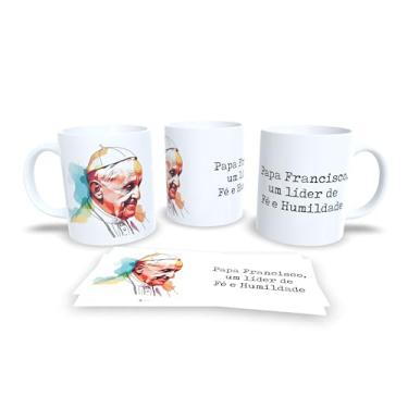 Imagem de Caneca Religiosa com Terço, Com o Terço Renovo Minha Devoção, Porcelana Branca, Design Artístico em Tons Pastéis (13750)