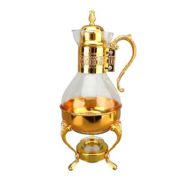 Imagem de Conjunto de pote de café de vidro aquecido com tampa e xícara, chaleira de chá quente e fria estilo vintage para uso doméstico e no escritório (ouro)