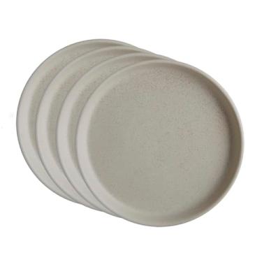 Imagem de Goodies Pratos de café da manhã creme (conjunto de 4), cerâmica artesanal, esmaltado, seguro para lava-louças, seguro para micro-ondas, durável, fácil de limpar, empilhável, moderno, 20 cm