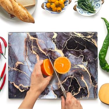 Imagem de Tábua de cortar vidro 40 x 30 cm: Protetor de bancada de vidro para cozinhas - Durável, protetor de bancada de vidro higiênico - resistente a arranhões, à prova de calor - cinza e dourado