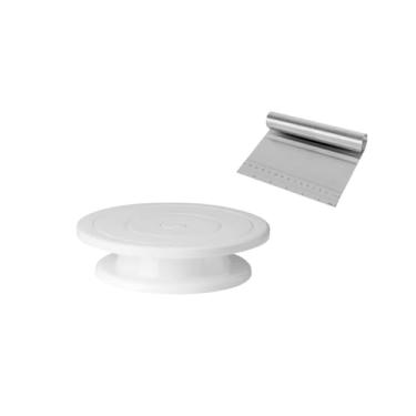 Imagem de Genérico, Prato Bolo Giratorio e Espatula Raspadora Aço Inox Multiuso