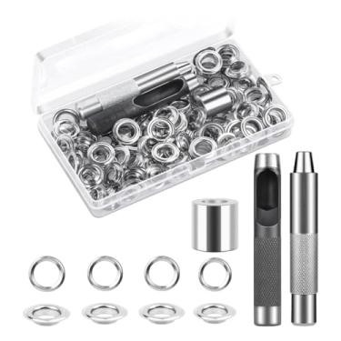 Imagem de KiBcsLic Conjunto de 100 peças de fechos de costura com colchetes e argolas, ferramenta de fixação vazada para calças e roupas, 12mm