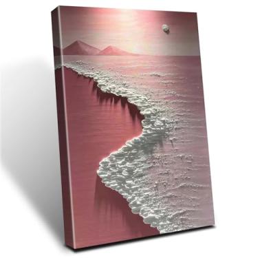 Imagem de Emoldurado Rosa Oceano Onda Pôr do Sol Paisagem Praia Textura 3D Decoração de Parede Impressão em Tela Pintura Arte de Parede Pôster Galeria Quarto Sala de Estar Escritório Decoração 30 x 40 cm Pronto