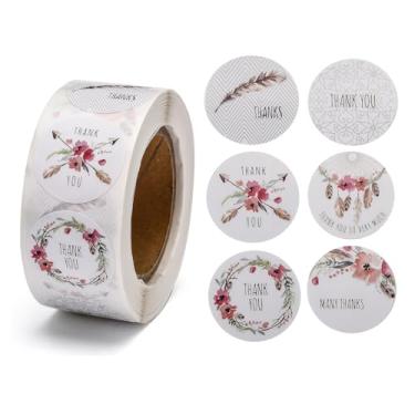 Imagem de 3 rolos adesivos de agradecimento flor autoadesivo papel kraft etiqueta de presente para presentes caseiros faça você mesmo, scrapbooking, envelopes, selos, aniversário, casamento, cartões