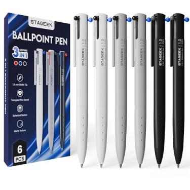 Imagem de STAGEEK 6 canetas multicoloridas, coloridas 3 em 1, canetas esferográficas de secagem rápida de 1,0 mm, canetas retráteis coloridas de escrita suave para escritório, material escolar, anotações e