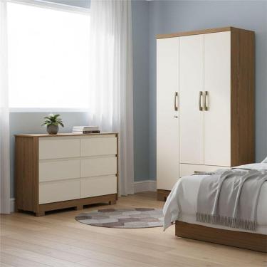 Imagem de Guarda Roupa Solteiro Açaí Ambiente E Cômoda Ravenna Nature Off White - Henn