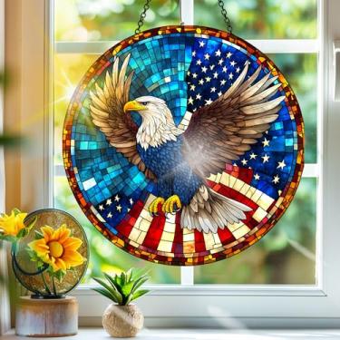 Imagem de Apanhador de sol de acrílico colorido, decoração de janela suspensa com águia, arco-íris, para sala de estar, quarto, varanda, ambientes internos e externos, decoração de 19 x 19 cm, 38 cm