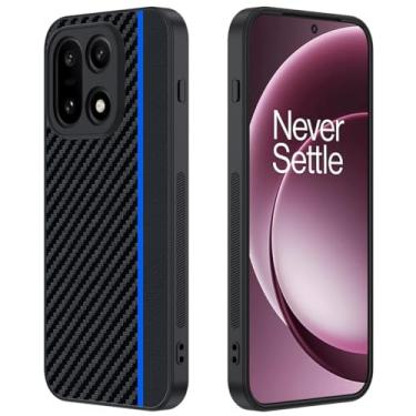 Imagem de Ftonglogy Capa para OnePlus 15 5G: Capa protetora para celular 1+ 15 (azul) para OnePlus 15 5G com design clássico de fibra de carbono fina e fina revestida de couro PU