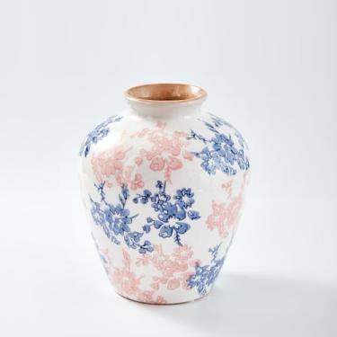 Imagem de Ottalent Vaso de transferência floral e acabamento crackle, vaso decorativo de cerâmica moderno para casa, decoração de casa de fazenda
