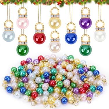 Imagem de 100 peças de enfeites de mini bolas de Natal, enfeites de árvore de Natal em miniatura, bolas de pérolas com glitter, pingentes coloridos para festas de fim de ano, decoração interna e externa