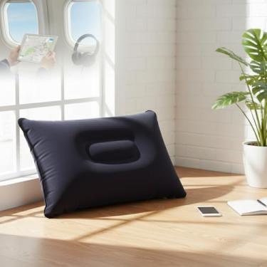 Imagem de Travesseiros para viagem, acampamento, caminhada, travesseiro inflável ultraleve, suporte lombar, confortável, travesseiros ergonômicos, 34 x 22 cm, Azul marinho, 13x8"