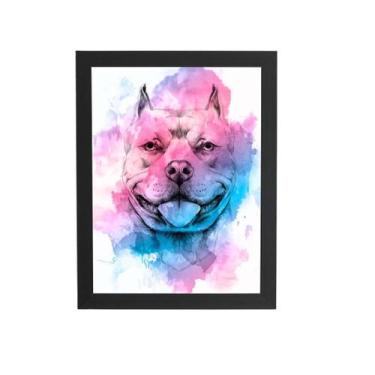 Imagem de Quadro Cachorro Pitbull Aquarela Tinta Moldura 20X30Cm - Plimshop