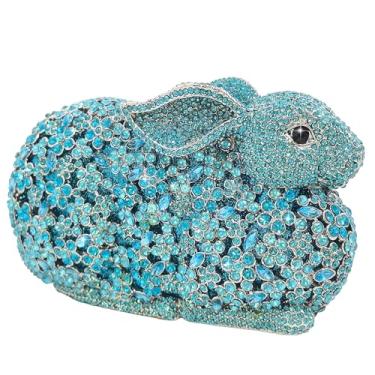 Imagem de Boutique De FGG Mini bolsa clutch de strass de coelho para mulheres, bolsas e bolsas noturnas de animais, bolsa clutch de cristal para festas de formatura, Azul bebê, Mini
