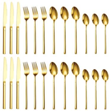 Imagem de Conjunto de Talheres Aço Inoxidável com 24 Peças Facas Garfos Colheres Polido Espelhado Lavável em Máquina Lavar Louça Utensílios Cozinha Mesa para Casa Hotel Restaurante Uso Diário Ocasiões Especiais