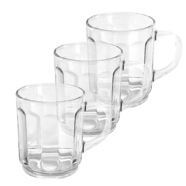 Imagem de Kit Conjunto 6 Canecas de Vidro, 245ml, Transparente com Detalhes em Relevo, 8,5cm Altura x 7,3cm Diâmetro