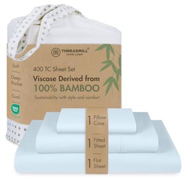Imagem de Threadmill Conjunto de lençóis de solteiro | Lençóis de viscose feitos de bambu | Lençóis respiráveis e refrescantes | Durável e roupa de cama para uma noite de sono confortável | Perfeito para cama