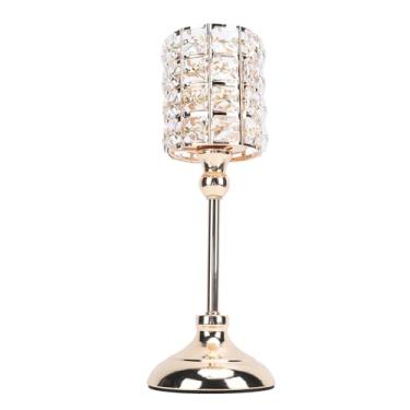 Imagem de Castiçal de luz de chá cintilante ouro metal castiçal para mesa de jantar peça central decoração de casamento ferro metal com suporte (Médio 31,5 x 15,75 pol.)