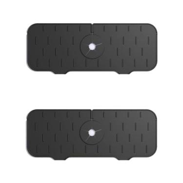 Imagem de YADIRF 2 peças de silicone para pia de cozinha, protetor contra respingos, bandeja coletora de gotejamento para balcão de cozinha, banheiro, cozinha (preto)