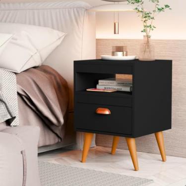 Imagem de Kit 2 mesas de cabeceira quarto gaveta puxar(Preto)