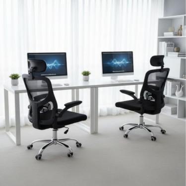 Imagem de Kit 2 Cadeiras Presidente Ergonômica Giratória Ajustavél Apoio Braços Preta