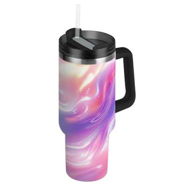 Imagem de SEHANY Copo colorido com padrão de mármore 1,134 g com tampa e canudo, aço inoxidável de vácuo duplo isolado garrafa de água esportiva suporte para copo de café de viagem à prova de vazamento para