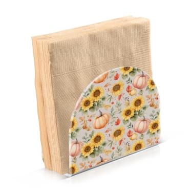 Imagem de Blueangle Porta-guardanapos de girassóis e abóboras de outono - decoração de mesa de acrílico à prova de vento para cozinha e casa, dispensador de lenços de férias com porta-guardanapos verticais (572