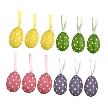 Imagem de Fancyes Conjunto de 12 enfeites de Páscoa em formato de ovos, pingentes decorativos de espuma para pendurar, decoração de Páscoa para ambientes internos, Pontos