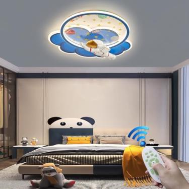 Imagem de Luminária de teto rosa com controle remoto, LED moderno e dimerizável, para quarto infantil, com decoração criativa de unicórnio e nuvem, ideal para cozinha, quarto de menina (Foguete).