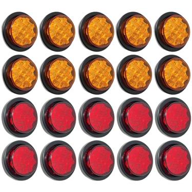 Imagem de 10 x âmbar + 10 x vermelho 6,3 cm/2 1/5.1 cm Kit de luzes laterais de folga de LED redondas, 13 diodos de LED com ilhós, ilhós, 2 pinos, fio trançado, caminhão, trailer, trator, montagem embutida à
