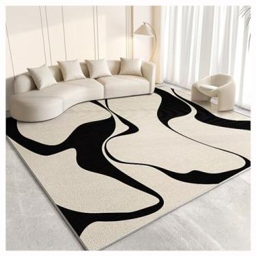 Imagem de SPXMQSS Tapetes de sala de estar, grande, macio para quarto, resistente à sujeira e ao desgaste, tapete lavável com forro antiderrapante, para quarto, sala de jantar, escritório, preto/bege