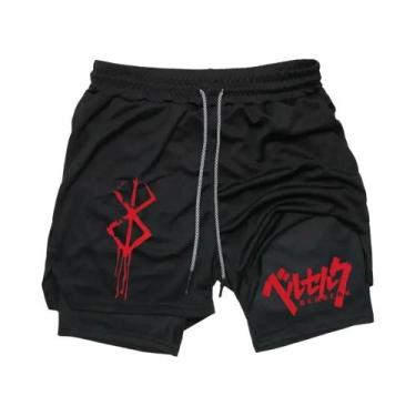 Imagem de Shorts De Academia Masculinos Anime Berserk 2 Em 1 Secagem Rápida Elás