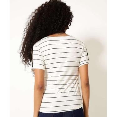 Imagem de Blusa Feminina Viscolycra Listrada Manga Curta Vazada -50866 - MARISA,