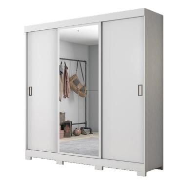 Imagem de Guarda-roupa Com 3 Portas De Correr E Espelho Branco Nt5020 Notável Móveis Branco