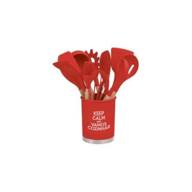 Imagem de Kit Utensílios de Cozinha Silicone, 13 Peças, Preto, Cabo em Madeira MDF, Aço Inox, Livre de BPA, Suporta até 230°C, com Suporte Porta Kit