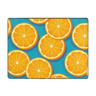 Imagem de ZERAOKE Tapete de área de frutas laranja frescas 48 x 63 polegadas, lavável na máquina com suporte antiderrapante, tapetes macios para sala de estar, quarto, entrada, quarto de crianças, decoração de