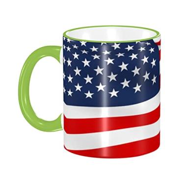 Imagem de Ourdovi Caneca de café expresso de cerâmica patriótica da bandeira americana, caneca de cerâmica revestida faça você mesmo, para café, sopa, chá, leite, latte, cacau quente, colorido divertido 340 g.