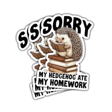 Imagem de 3 peças de adesivos Sorry My Hedgehog Ate My Homework, adesivos engraçados de vinil de ouriço fofos para laptop, notebook, garrafa de água, Hydro Flask, scrapbook, para-choque de carro, presente para